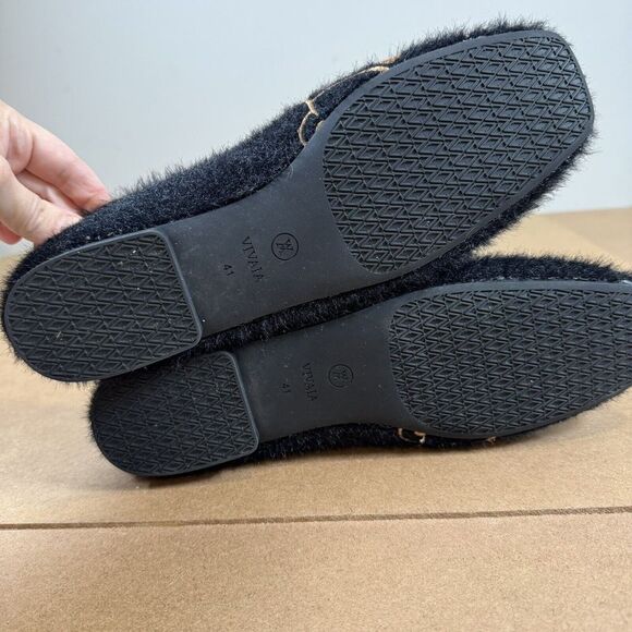 VIVAIA Samantha Square Toe Faux Mink Knit Loafers Womens 9.5 Black Dog Slip On - Picture 8 of 13